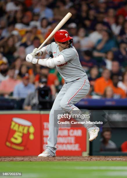 Nick Castellanos of the Philadelphia Phillies in action against the Houston Astros at Minute Maid Park on April 30, 2023 in Houston, Texas.