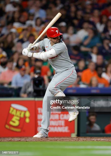 Nick Castellanos of the Philadelphia Phillies in action against the Houston Astros at Minute Maid Park on April 30, 2023 in Houston, Texas.