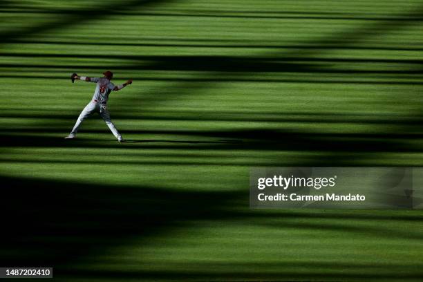 Nick Castellanos of the Philadelphia Phillies warms up prior to the first inning against the Houston Astros at Minute Maid Park on April 30, 2023 in...