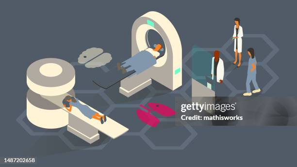 mri scanning illustration - brain cancer stock illustrations