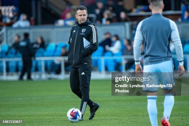 Sporting Kansas City assistant coach Kerry Zavagnin watches players before a game between San Jose Earthquakes and Sporting Kansas City at PayPal...