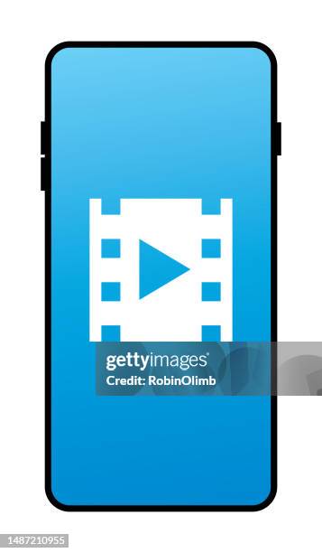 film strip play button smart phone icon - phone camera screen stock illustrations
