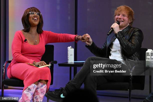 Gayle King and Ed Sheeran speak onstage during a Q&A at the Disney+ World Premiere of “Ed Sheeran: The Sum of It All” at The Times Center on May 02,...
