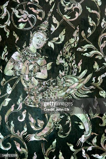 mother-of-pearl inlay detail in main temple of wat rachabophit. - mother of pearl stock pictures, royalty-free photos & images