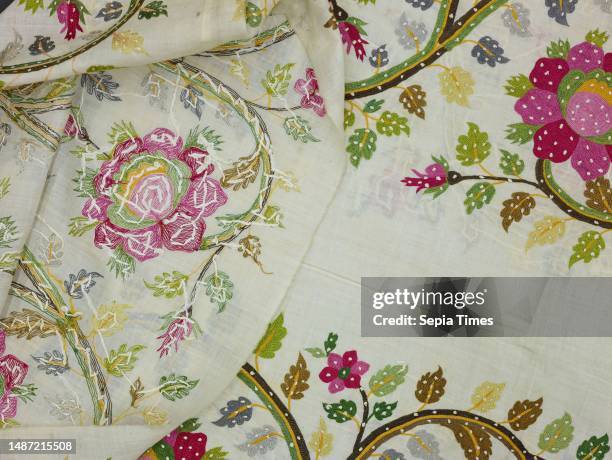 Turkish Pillow cover, 19th Century, embroidered in coloured threads. Silks on cotton. Chain stitch and french knots, tambour work. Scrolling floral...