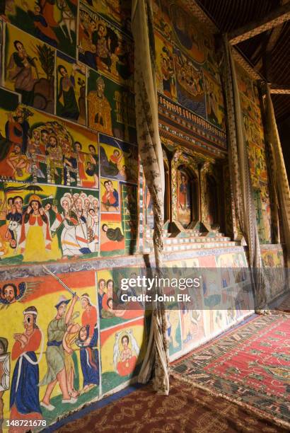 ura kidane meret monastery, mural painting. - lake tana stock pictures, royalty-free photos & images