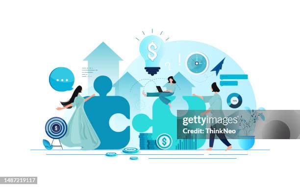 company people push support concept - green target white background stock illustrations