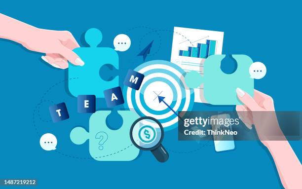 build new teams to develop new business, business team growth and development - integrated marketing strategy stock illustrations