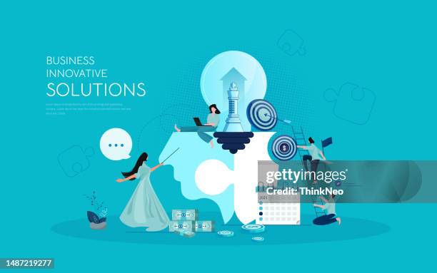 teamwork group putting together brain puzzle. - intelligence community stock illustrations