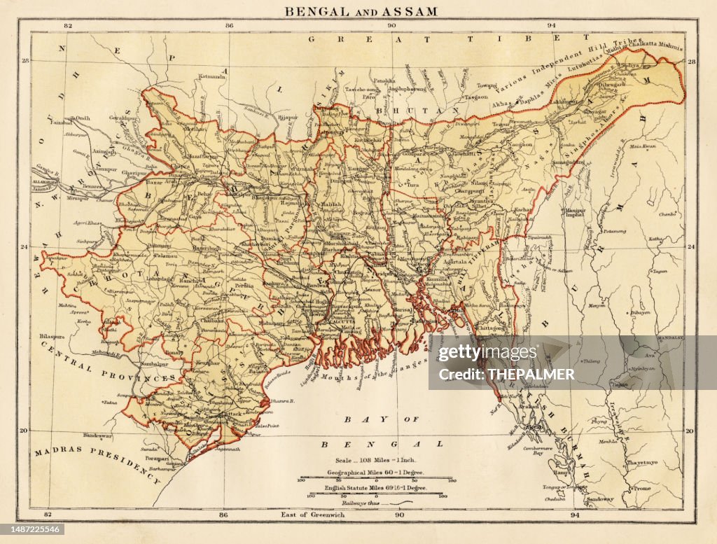 Mapa de Bengala y Assam 1878