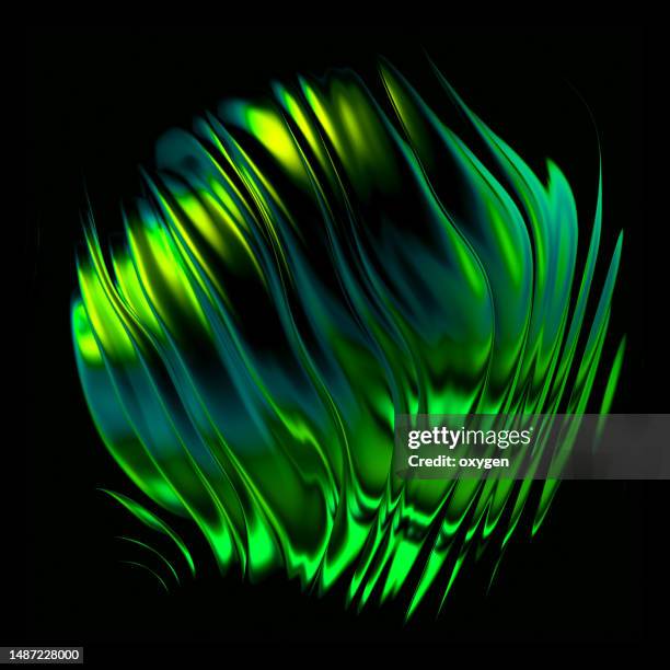 abstract green neon swirl wave motion distorted curve soft shape on black background - twisted stock pictures, royalty-free photos & images