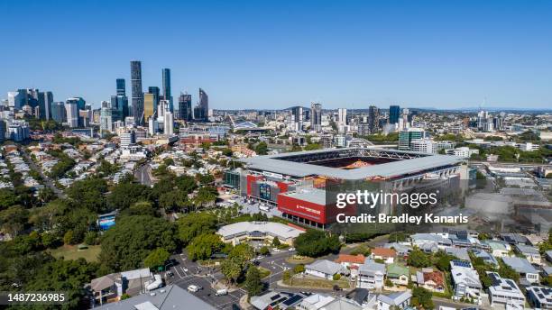 An aerial view of Brisbane Stadium is seen on May 03, 2023 in Brisbane, Australia. The 2023 FIFA World Cup hosted by Australia & New Zealand will...