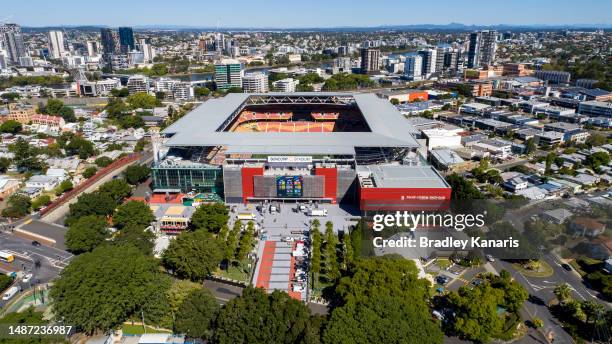 An aerial view of Brisbane Stadium is seen on May 03, 2023 in Brisbane, Australia. The 2023 FIFA World Cup hosted by Australia & New Zealand will...