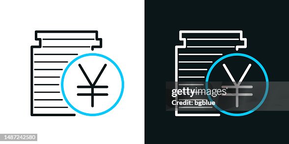 Yen coins stack. Bicolor line icon on black or white background - Editable stroke Yen coins stack. Bicolor line icon on black or white background - Editable stroke