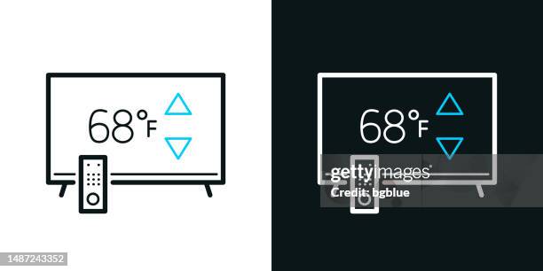 tv with heating control. bicolor line icon on black or white background - editable stroke - fahrenheit stock illustrations