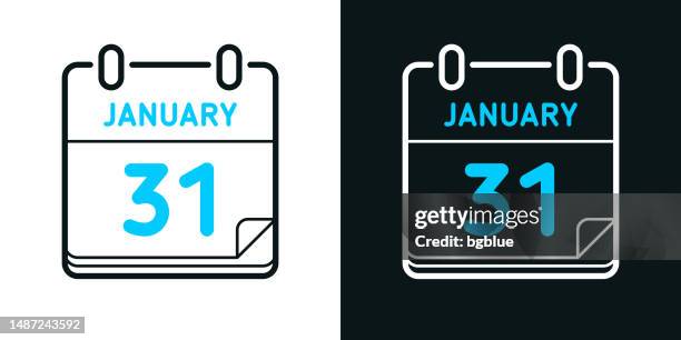 january 31. bicolor line icon on black or white background - editable stroke - 31 january stock illustrations