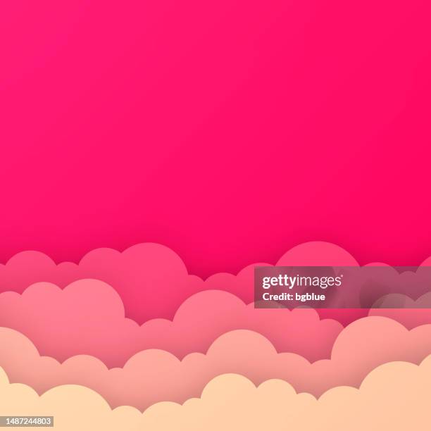 red sky with couds - paper cut background - trendy 3d design - sunset cloudscape stock illustrations