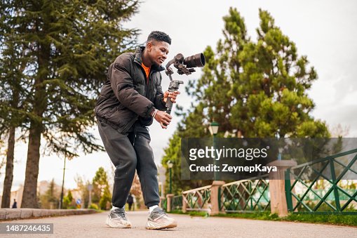 Cameraman filming with gimbal