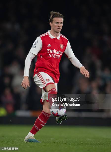 Rob Holding of Arsenal during the Premier League match between Arsenal FC and Southampton FC at Emirates Stadium on April 21, 2023 in London, England.