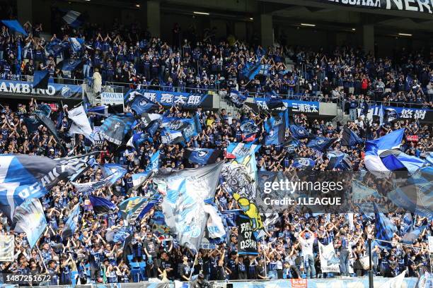 Gamba Osaka supporters cheer with keeping social distances during the J.LEAGUE Meiji Yasuda J1 11th Sec. Match between Gamba Osaka and Cerezo Osaka...