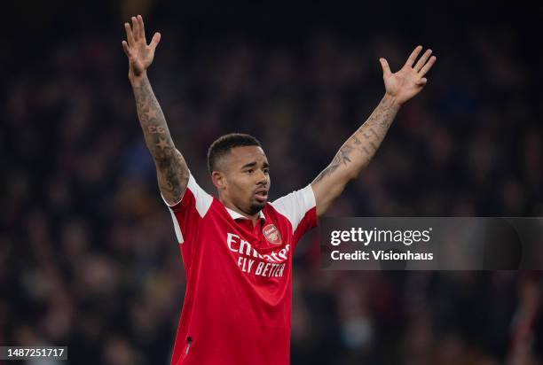 Gabriel Jesus of Arsenal during the Premier League match between Arsenal FC and Southampton FC at Emirates Stadium on April 21, 2023 in London,...