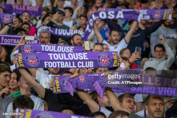 Toulouse supporters during the 33rd Ligue 1 Uber Eats match between Toulouse FC and RC Lens at the Stadium on May 02, 2023 in Toulouse, France.