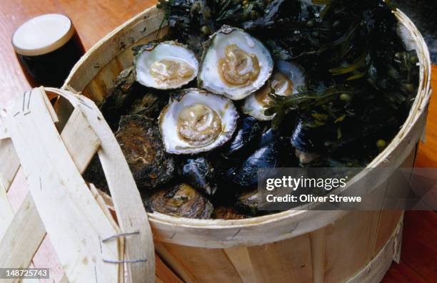 oysters and guiness at a favourite, mcdonagh's seafood - galway, county galway - galway stock pictures, royalty-free photos & images