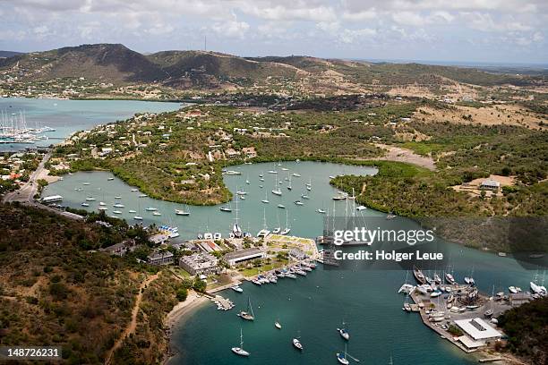 aerial view of nelson's dockyard. - antigua and barbuda stock pictures, royalty-free photos & images