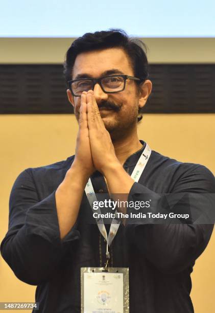 New Delhi, India – April 26: Bollywood actor Aamir Khan at the national conclave on 'Mann Ki Baat @100' at Vigyan Bhawan in New Delhi on April 26,...