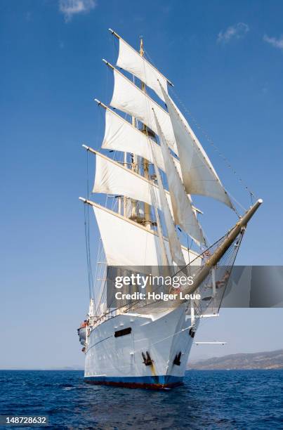 star clippers' star flyer sailing ship near hydra. - tall ship stock pictures, royalty-free photos & images