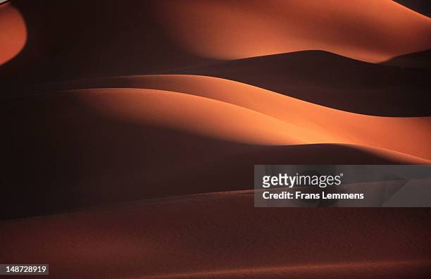 shadows on the wan caza sand dunes near murzuq sand sea, sahara desert. - ubari wüste stock-fotos und bilder
