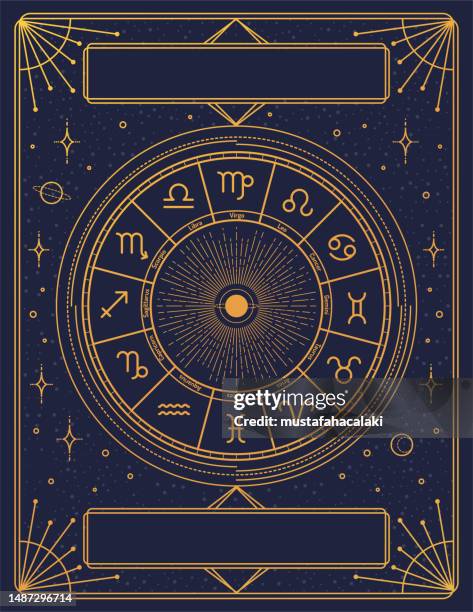 ilustraciones, imágenes clip art, dibujos animados e iconos de stock de cartel de constelación del signo zodiacal dorado estilo retro - adivinación