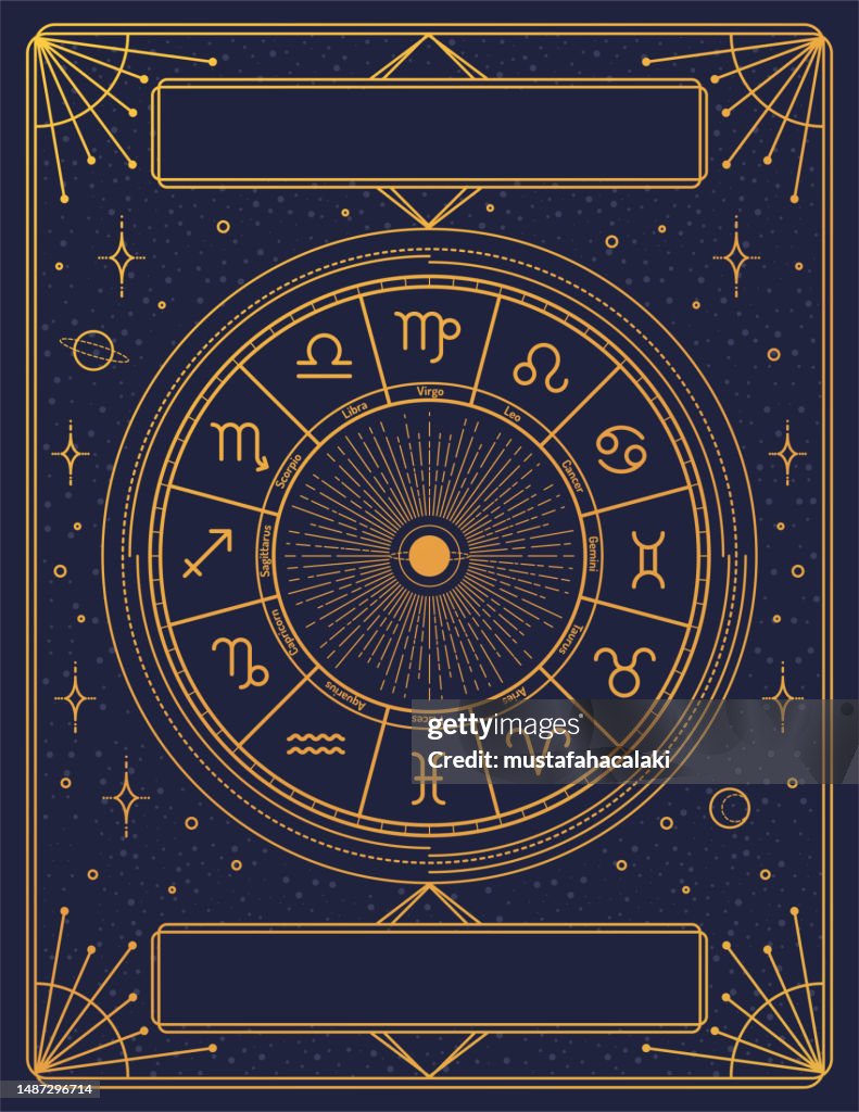 Golden retro style zodiac sign constellation poster