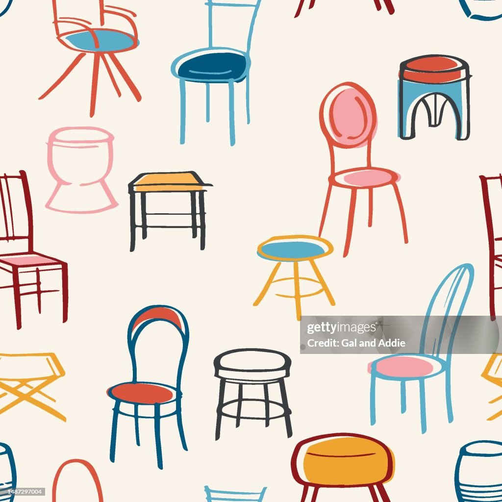 Chair Material Pattern Hand Drawn Seamless Pattern With Different Kinds Of Chairs High-Res ...