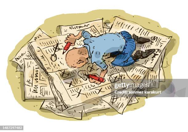 man looking at advertisements in newspaper - sifting stock illustrations