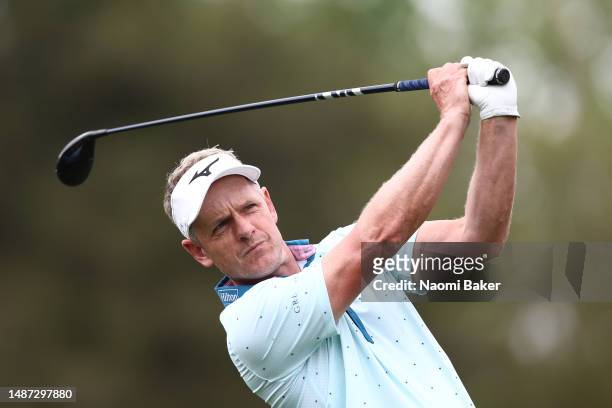 Luke Donald of England tees off on the 6th hole during the Pro-Am prior to the DS Automobiles Italian Open at Marco Simone Golf Club on May 03, 2023...