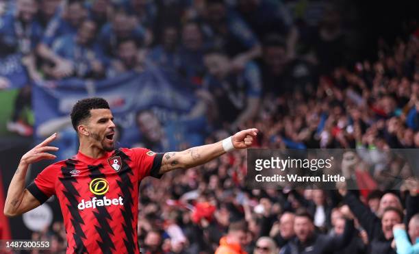 Dominic Solanke of AFC Bournemouth celebrates after scoring the team's third goal during the Premier League match between AFC Bournemouth and Leeds...