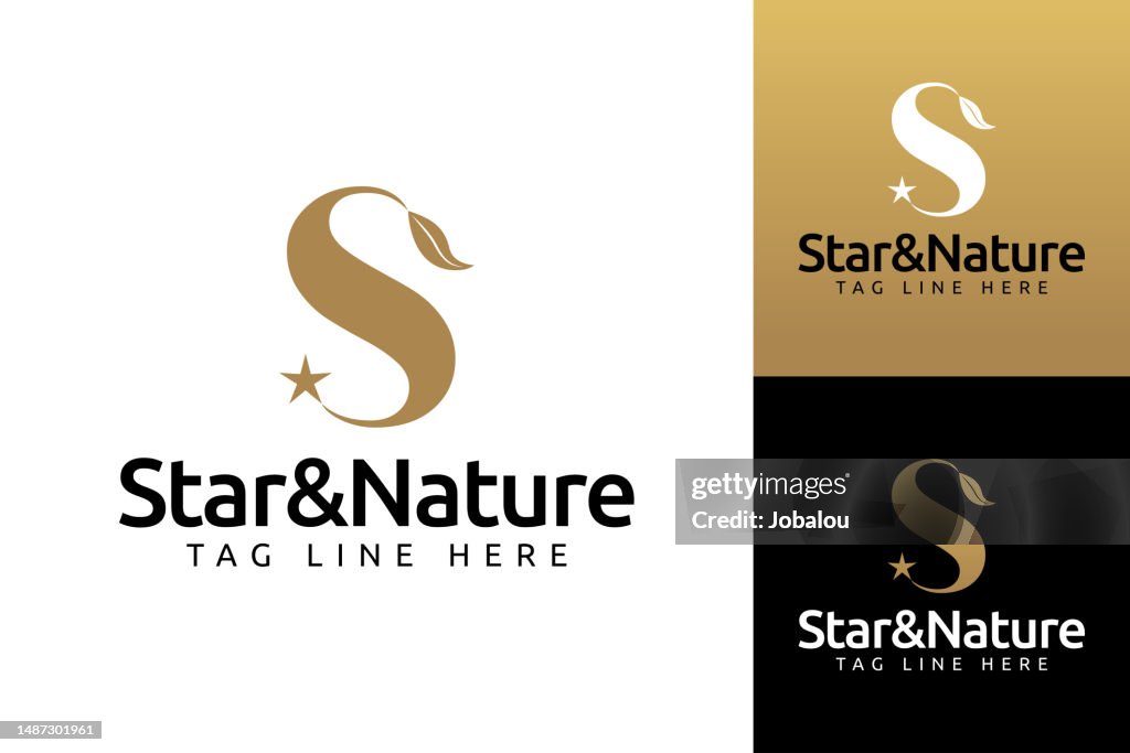 Golden Initial Letter S Star and Nature Icon Combination