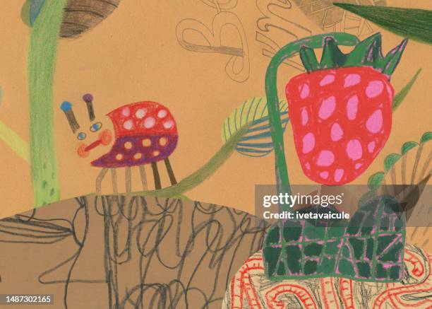 strawberry - ladybird stock illustrations