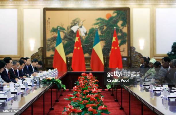 General view of Chinese President Hu Jintao and President of Benin Yayi Boni in discussion during the 5th Ministerial Conference of the Forum on...