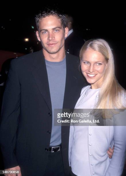 Actor Paul Walker and date Bliss Ellis attend the "Pleasantville" Westwood Premiere on October 19, 1998 at the Mann National Theatre in Westwood,...