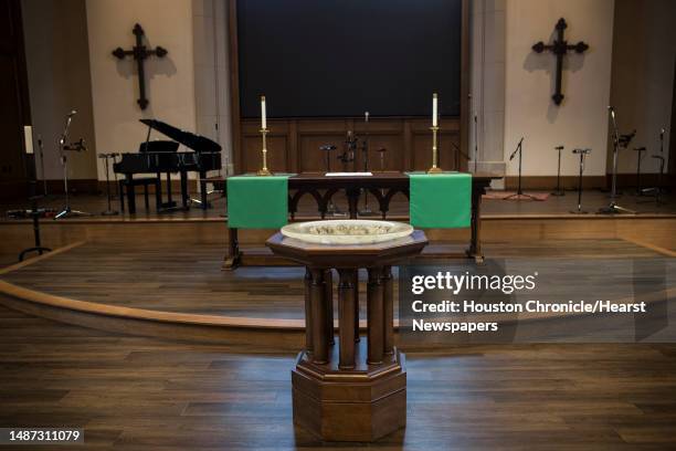 The altar in St. Martin's Episcopal Church's new Parish Life Center is shown Thursday, Aug. 19, 2021 in Houston.