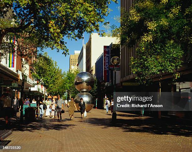 rundle mall, pedestrian-only shopping mall. - shopping mall adelaide stock pictures, royalty-free photos & images