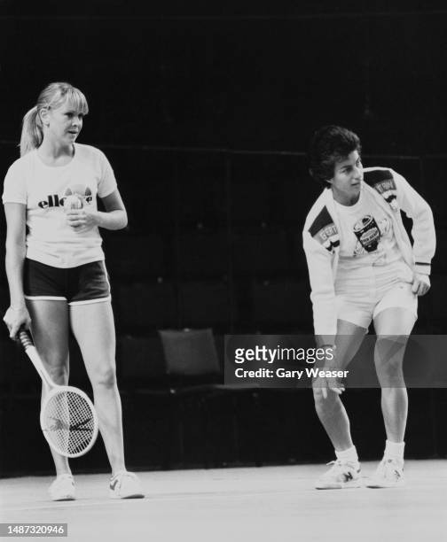 Great Britain tennis players Sue Barker and Virginia Wade during a warm up before their Wightman Cup match against the US at the Royal Albert Hall,...