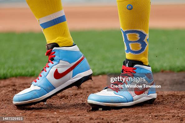 The Nike Air Jordan cleats of Alex Verdugo of the Boston Red Sox