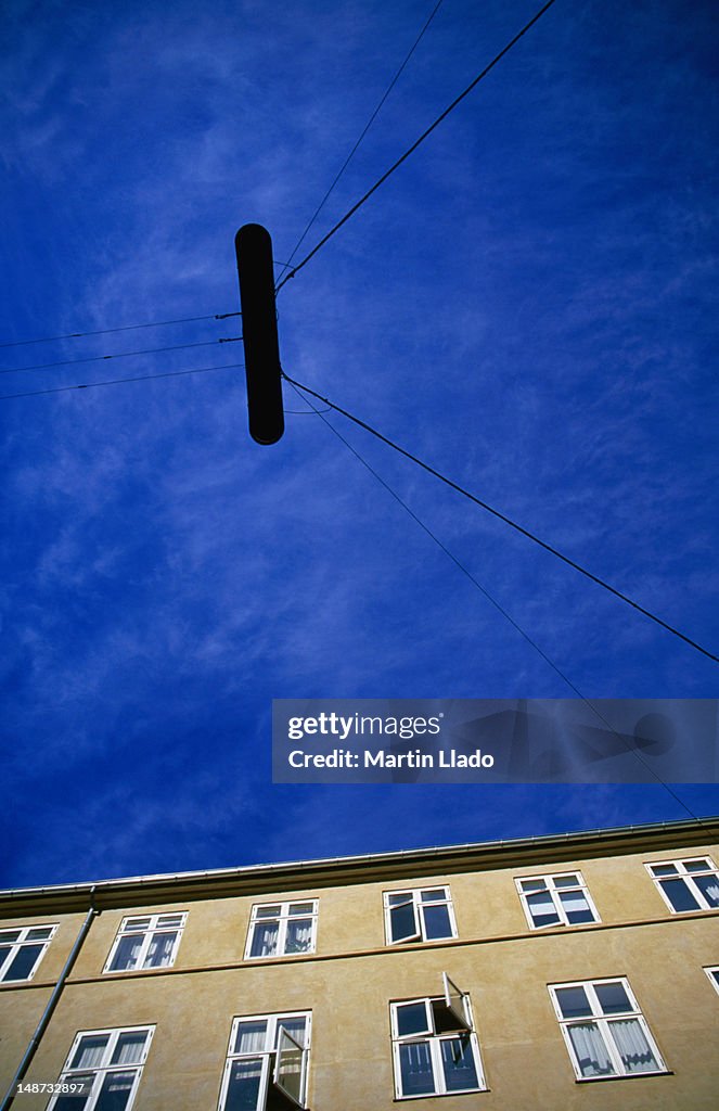 Residential building and street lamp.