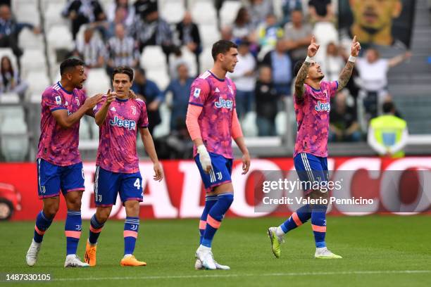 Leandro Paredes of Juventus celebrates after scoring the team's first goal during the Serie A match between Juventus and US Lecce at Allianz Stadium...