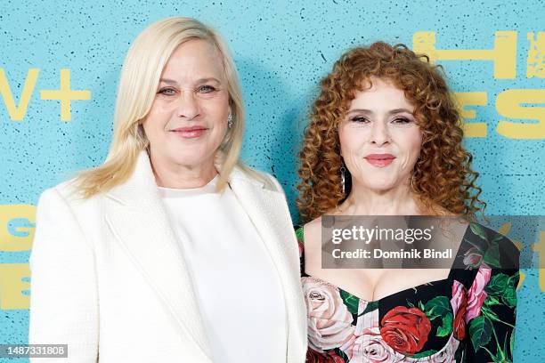 Patricia Arquette and Bernadette Peters attend the Apple TV+ "High Desert" New York photo call at Park Lane Hotel on May 03, 2023 in New York City.