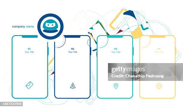 graphic design development vector infographic template stock illustrationinfographic, flow chart, timeline - visual aid, steps, technology - android phone stock illustrations