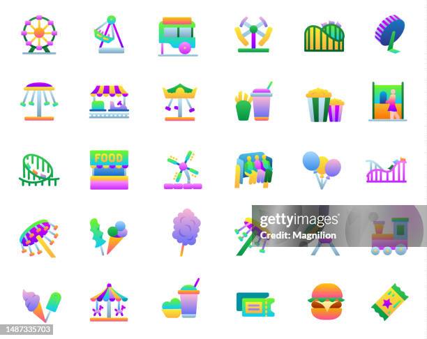 amusement park flat gradient icon set - cotton candy stock illustrations